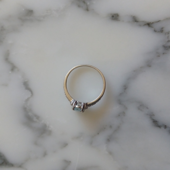 Aquamarine and Diamond Sterling Silver Ring Size 7.5 - Picture 6 of 14